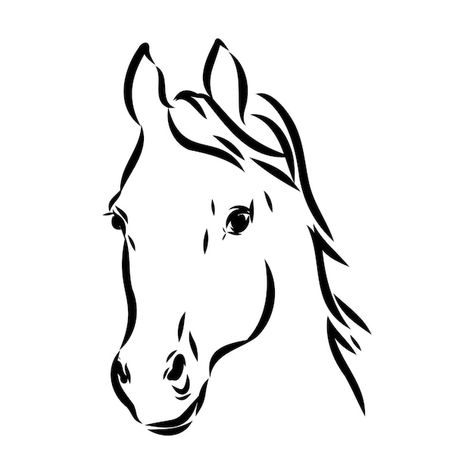 Vektor handgezeichnete arabische pferdes... | Premium Vector #Freepik #vector #pferd #pferd-kopf #reiten #pferd-reiter Running Horse Illustration, Horse Line Drawing Simple, Horse Head Outline, Horse Face Drawing, Sketch With Pen, Horses Drawings, Easy Horse Drawing, Horse Doodle, Horse Draw