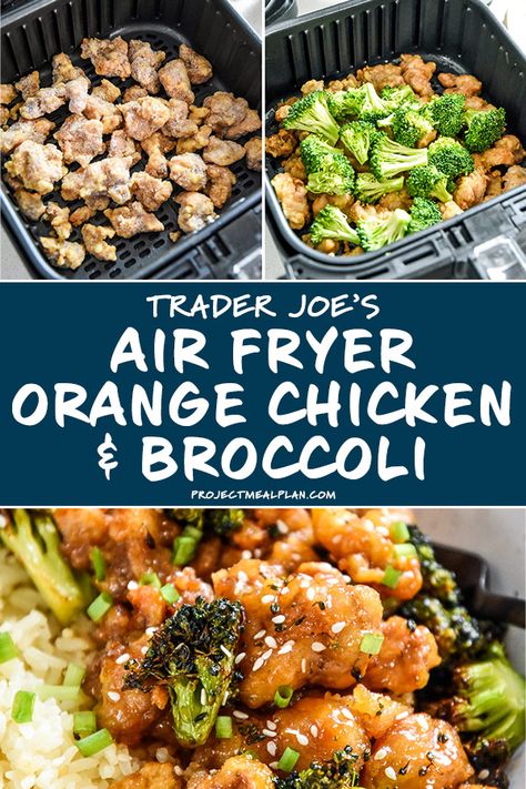 This Air Fryer Trader Joe's Orange Chicken and Broccoli dinner combines the best frozen entree from TJ's with your air fryer! The whole family will love this new take on orange chicken that comes together in 20 minutes! #airfryer #traderjoesorangechicken #traderjoesdinner #projectmealplan Trader Joe’s Meals Healthy, Trader Joe’s Orange Chicken, Air Fryer Recipes Trader Joes, Keto At Trader Joe’s, Trader Joe's Dinner, Trader Joes Dinner Ideas Easy, Trader Joes Dinner Ideas Families, Air Fryer Trader Joes, Trader Joe’s Air Fryer Recipes