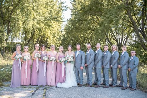 Dusty Pink And Lavender Wedding, Pastel Wedding Party Groomsmen, Pink Purple Wedding Theme, Mauve Suit, Eucalyptus Wedding Flowers, Mauve Roses, Pink Purple Wedding, Mauve Bridesmaid, Bridal Party Groomsmen