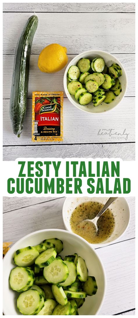 Zesty Italian Cucumber Salad- delicious summer salad chip alternative healthy. Cucumber salad easy Crunchy Cucumber Salad, Cucumber Salad Italian Dressing, Dairy Free Cucumber Salad, Chip Alternative Healthy, Mini Cucumber Recipes Snacks, Italian Cucumber Salad, Healthy Cucumber Salad, Chip Alternative, Cucumber Snacks