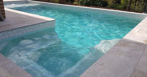 Pool Tile Co Waterline Tile Photo Gallery With Links To Tiles Used Pool Tile Ideas Waterline, Pool Waterline Tile Ideas, Pool Border, Pool Waterline, Waterline Pool Tile, Waterline Tile, Border Lines, Pearl Tile, Pool Remodel