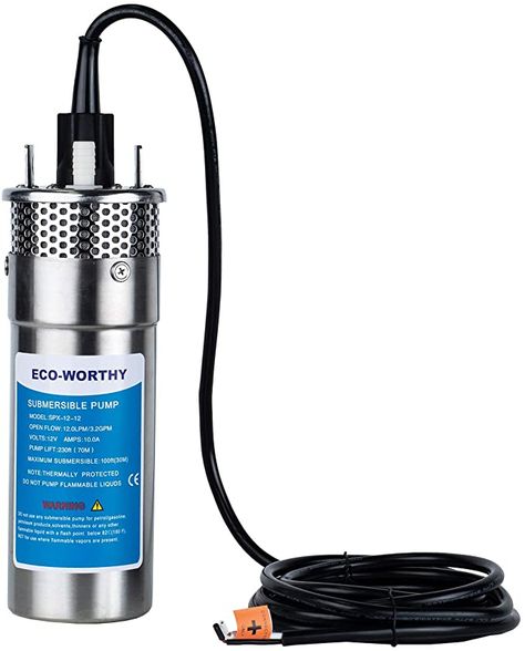 ECO-WORTHY 12V DC Submersible Deep Well Pump, Large Flow 12LPM 3.2GPM 10A, Max Lift 230FT, Max Submersion 100FT, Deep Well Water DC Pump/Alternative Energy Solar Battery, Pond Pump Solar Water Pump, Well Pumps - Amazon Canada Deep Well Submersible Pump, Solar Powered Water Pump, Submersible Well Pump, Water Pump Motor, Deep Well Pump, Solar Water Pump, Mechanical Engineering Design, Pond Pumps, Solar Panel Battery