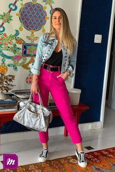 Pink Pants Outfit, Hot Pink Pants, Look Legging, Mode Rose, Outfits Con Jeans, Look Jean, Instagram Look, Outfits Verano, Pink Pants