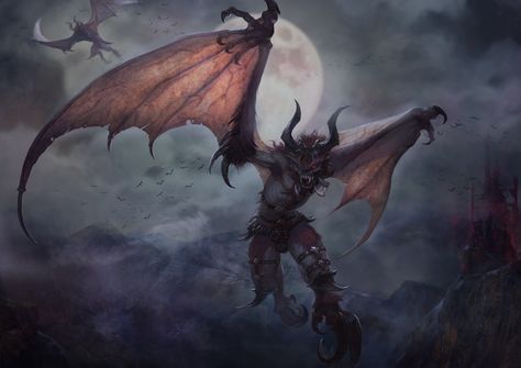 ArtStation - Gargoyle, Kim Seung-jin Werepire Art, Witcher Vampire, Bat People, Scary Demon, Man Bat, Scary Creatures, Fantasy Demon, Creature Artwork, Fantasy Creature