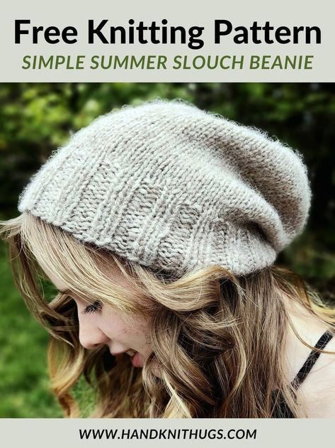 Free knitting Pattern for Handknit Hugs Simple Summer Slouch Beanie, hat knit with knitpicks wonderfluff bulky alpaca wool yarn Knitted Slouchy Beanie, Slouch Beanie Knitting Pattern Free, Slouch Knit Hat Pattern Free, Alpaca Hat Knitting Pattern, Slouchy Beanie Knit Pattern Free, Knitted Slouchy Hat Patterns Free, Slouch Hat Pattern Free, Slouch Hat Knit Pattern, Knit Slouchy Hat Pattern