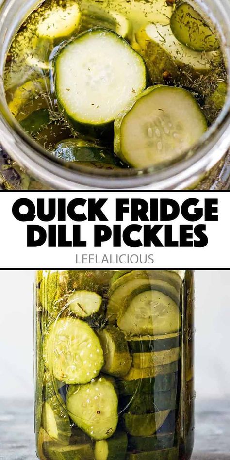 Refrigerator Dill Pickles Recipe » LeelaLicious Half Sour Refrigerator Pickles, 9 Day Pickles, Vlasic Kosher Dill Pickle Recipe, Instant Pickles Recipe, Refridge Pickles Dill, Sour Dill Pickle Recipe, Easy Pickle Recipes, Icebox Pickles, Easy Dill Pickle Recipe