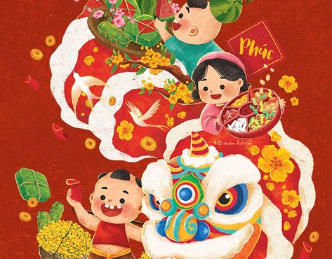 Tet Projects | Photos, videos, logos, illustrations and branding on Behance Tet Holiday Art, Art Packaging, Vietnamese Culture, Ancient Vietnam, Tet Holiday, Backdrops Kids, Vietnam Art, New Year Illustration, New Year Art