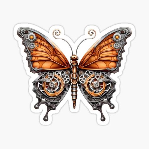 Steampunk Butterfly Drawing, Steampunk Butterfly Tattoo, Pacemaker Tattoo, Steampunk Sketch, Steampunk Concept Art, Steampunk Drawings, Steampunk Stickers, Butterfly Steampunk, Steampunk Tattoo Design