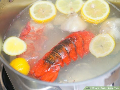 How to Boil Lobster Tails (with Pictures) - wikiHow Lobster Tail Boil, Boil Lobster Tail, How To Prepare Lobster, Boiled Lobster, Seafood Brunch, Cooking Frozen Lobster Tails, Cooking Lobster, Frozen Lobster Tails, Cook Lobster