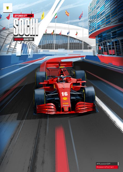 Ferrari Illustration, Russian Grand Prix, Sochi Russia, Ferrari Poster, F1 Ferrari, Scuderia Ferrari, Sochi, Grand Prix, Cover Art