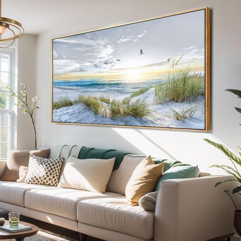 PRICES MAY VARY. 🏝️SIZE: canvas wall art is 20"x40"inch (50cmx100cm) 🏝️PERFECT CANVAS ART: good idea for home interior walls decor such as living room, bedroom, kitchen, bathroom, guest room, office and others. 🏝️EASY TO HANG: each panel of canvas prints already stretched on solid wooden frames, gallery wrapped, with hooks and accessories, ready to hang. 🏝️EASE OF MAINTENANCE: nice quality, HD prints on premium canvas, waterproof, UV resistant, fading resistant indoor. 🏝️Excellent Customer Coastal Living Room Wall Art, Mountain Coastal Decor, Coastal Artwork Living Room, Large Canvas Wall Art Living Room, Decorating A Large Wall In Living Room, Modern Coastal Decor Living Room, Coastal Kitchens Beach Houses, Coastal Contemporary Living Room, Coastal Apartment Decor