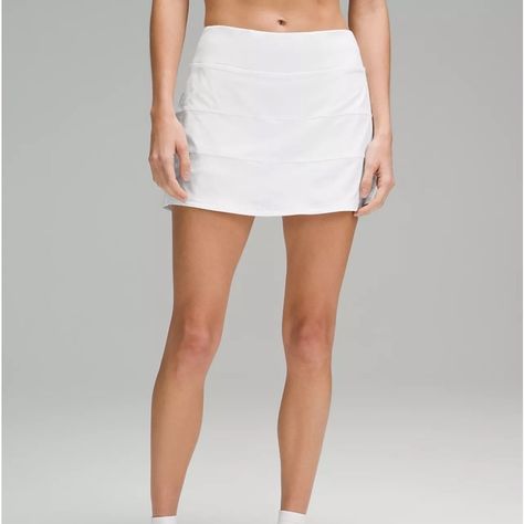 Lululemon White Pace Rival Mid-Rise Skirt Long Lululemon Tennis Skirt, Lululemon Pace Rival, Lululemon Skirt, Hot Skirts, Running Skirts, High Rise Skirt, Skirt Long, Hem Skirt, Skirt White