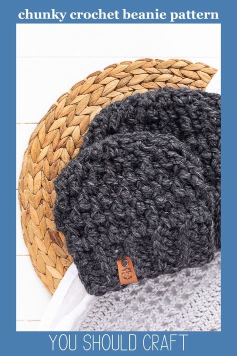 Quick Crochet Beanie, Chunky Crochet Hat Pattern, Super Bulky Yarn Patterns Crochet, Super Bulky Yarn Patterns, Chunky Beanie Crochet Pattern, Chunky Yarn Crochet Pattern, Crochet Toddler Hat, Bulky Yarn Patterns, Bulky Yarn Crochet