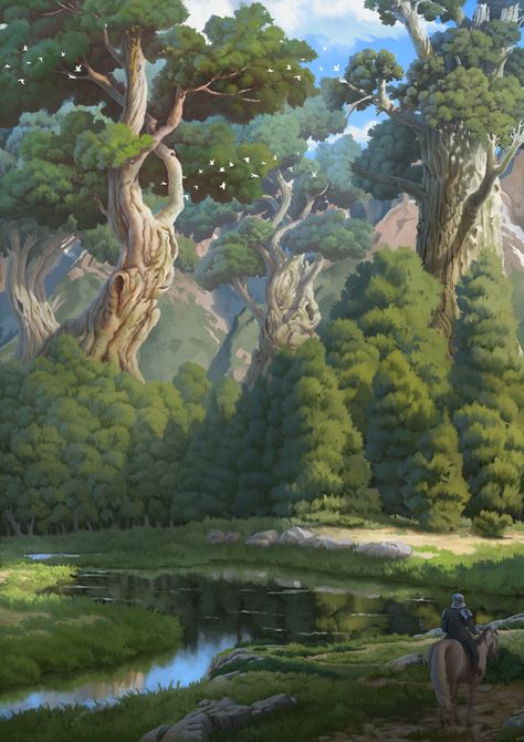 ArtStation - The forest of Riesenbäume Forest Village, World Tree, Giant Tree, Fantasy Forest, The Villages, Forest Art, Tree Forest, Digital Backgrounds, Disney Movie