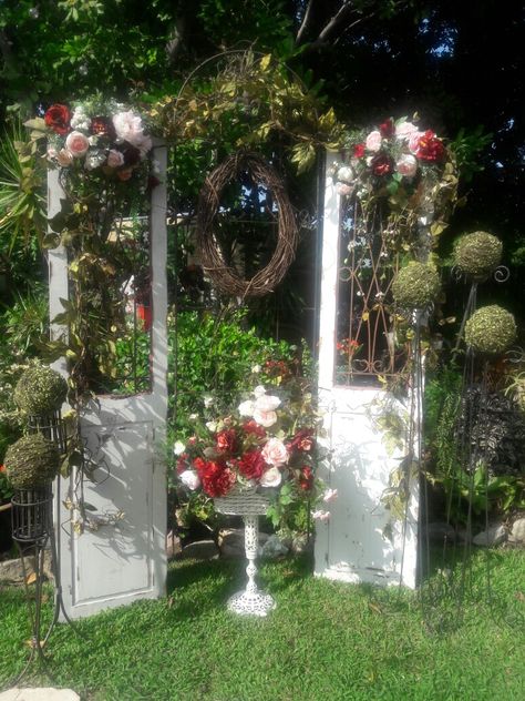 Enchanted wedding arch for rent, check us out on Instagram at: Wedding arches and more. White Shutters, Arbor Wedding, Enchanted Wedding, Wedding Arches, Shutter Doors, Wedding Arch, Arbor, Garden Arch, Shutters