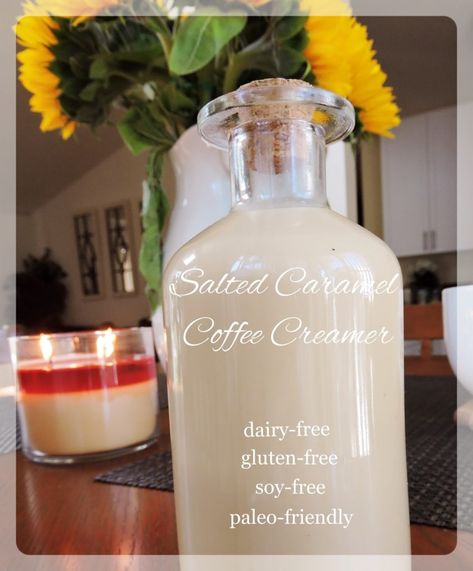 Diy Coffee Creamer Coconut Milk, Clean Creamer Coffee, Paleo Creamer, Salted Caramel Coffee Creamer, Caramel Coffee Creamer, Dairy Free Coffee Creamer, Paleo Coffee, Dairy Free Creamer, Salted Caramel Coffee