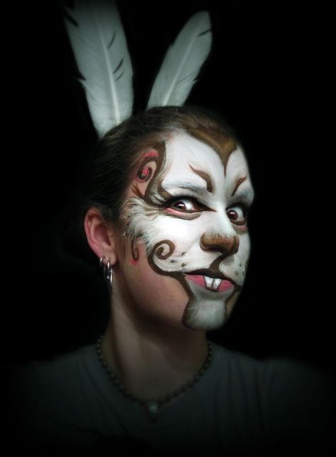 March Hare Creative Face Painting, White Rabbit Makeup, Bunny Face Paint, Alice In Wonderland Play, Green Face Paint, Alice In Wonderland Makeup, Animal Face Paintings, Wonderland Makeup, Alice Costume