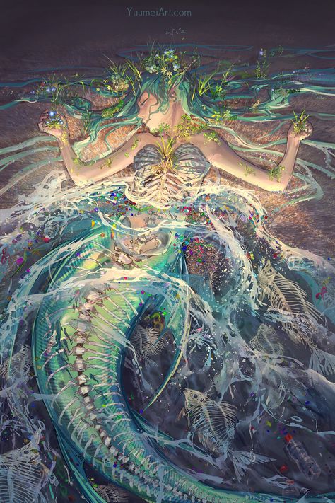 Once Upon a Sea, (Yuumei) Wenqing Yan on ArtStation at https://www.artstation.com/artwork/OmogEy Yuumei Art, Leopard Shark, Mermaids And Mermen, Mythical Creatures Art, Mermaid Art, Painting Process, Sirens, A Sea, Creature Art