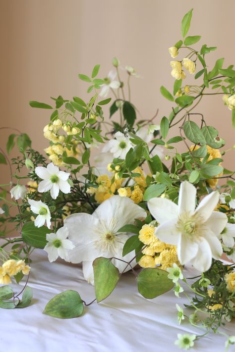 Hart Floral, Yellow Flower Arrangements, Wildflower Centerpieces, Spring Favorites, Italian Flowers, White Clematis, Early Spring Wedding, Yellow Bouquets, Flower Wall Wedding