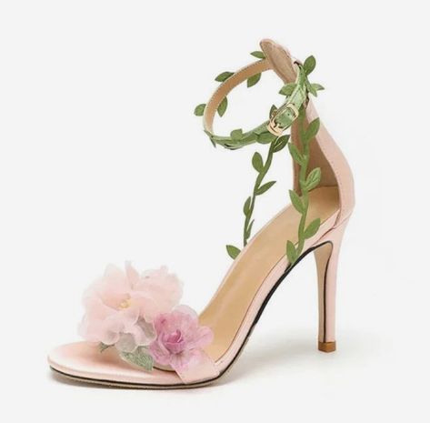 Vine Shoes, Floral High Heels, Wedding Shoes High Heels, Modern Sandals, Floral Heels, Chiffon Flower, Flower Sandals, Floral Sandals, Bridal Sandals