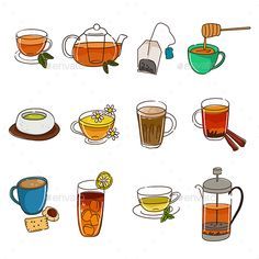 Teabag Illustration, Teapot Illustration, Tea Icon, Tea Drawing, Modern Tea Pot, Tea Illustration, Coffee Icon, Food Sketch, Icon Sets