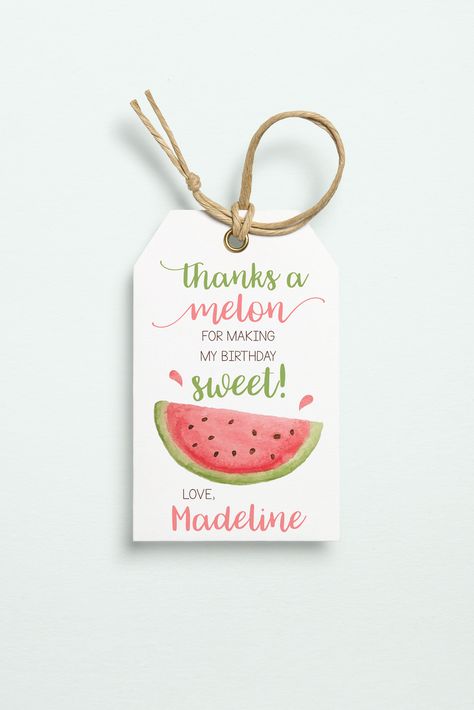 Thanks a melon favor tag for a watermelon birthday party! Watermelon 2nd Birthday Party, One In A Melon Party Favors, Watermelon Bday Party, Watermelon One Year Old Birthday Party, 1 In A Melon Birthday Party, Watermelon First Birthday Party, Watermelon Birthday Theme, Watermelon 1st Birthday Party Girl, One In Melon Birthday