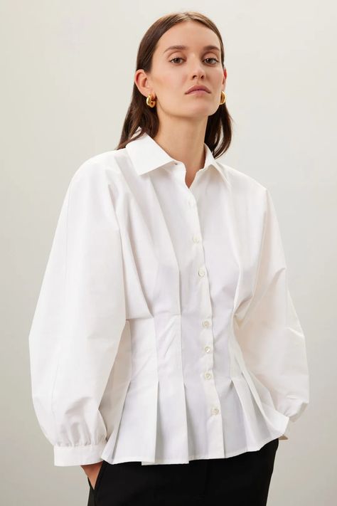 Techno Poplin Top by Natori | Rent the Runway Business Casual Work, Peplum Shirts, Pleated Shirt, Poplin Top, Denim Crafts, Simple Shirts, Fabric Jewelry, Poplin Shirt, Embroidered Blouse