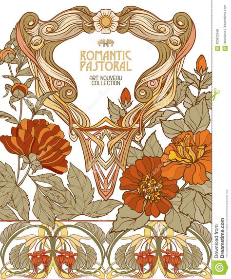 Poster, Background With Space For Text And Decorative Flowers In Art Nouveau Style Stock Vector - Illustration of lettering, illustration: 103912450 Flowers In Art, Nouveau Tattoo, Background Space, Space Text, Alfons Mucha, Art Nouveau Illustration, Art Nouveau Pattern, Art Nouveau Poster, Editorial Art