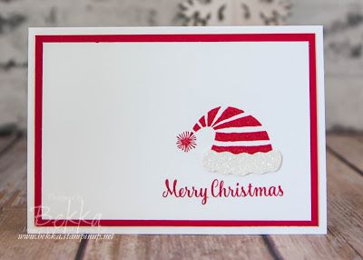 Minimalist Santa and Elf Hat Christmas Card - Free Tutodial Available.  Made… Hat Cards, Papercraft Christmas Cards, Minimalist Christmas Card, Santa Cards, Wildflower Meadow, Christmas Card Crafts, Taylored Expressions, Elf Hat, Stampin Up Christmas