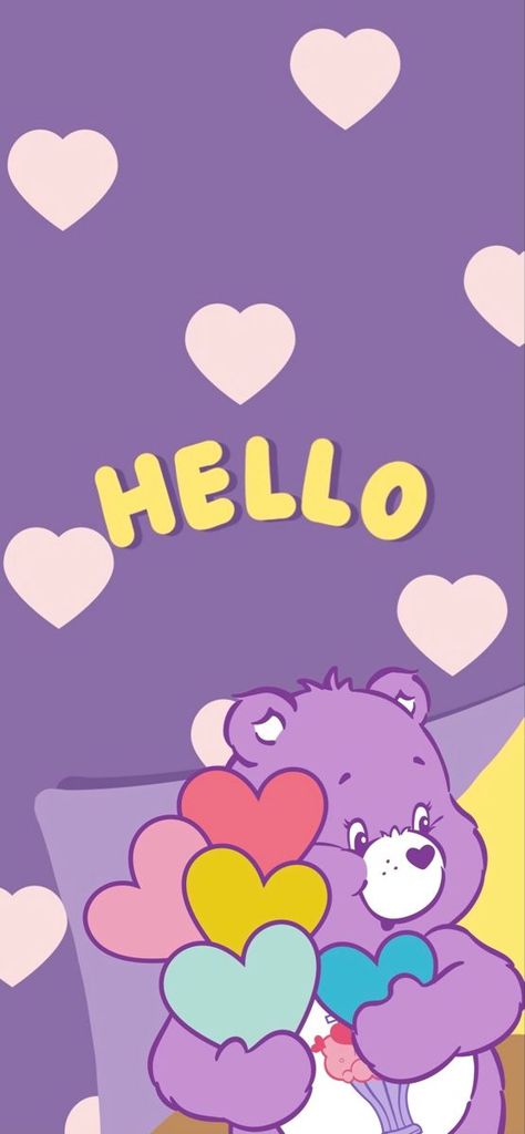 Care Bears Purple Wallpaper, Carebear Wallpaper Care Bears, Cute Care Bears Wallpaper, Care Bears Wallpaper, Wallpaper Cute Cartoon, Cute Happy Quotes, Hello Bear, Care Bear Party, Wallpapers Cute