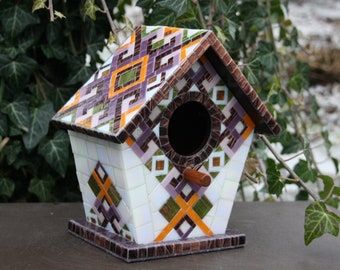 Bird house decorated with glass mosaic, Garden mosaic decor House Mosaic, Wine Cork Birdhouse, Birdhouse Garden, Mosaic Pot, Christmas Mosaics, Epoxy Grout, Wooden Birdhouse, Handmade Birdhouses, Mosaic Flower Pots