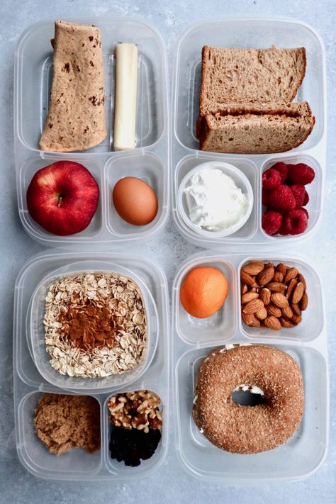 5 packable breakfast ideas to get you through this week | cait's plate Healthy Breakfast Plate Ideas, Balanced Plate Breakfast, Meal Prep Breakfast Bagels, Small Breakfast Ideas, Balanced Breakfast Plate, Bagel Breakfast Sandwich Meal Prep, Mcdonalds Breakfast, Quick Healthy Breakfast, Breakfast Wraps