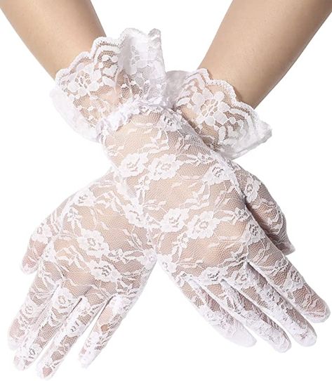 Amazon.com: SATINIOR Ladies Lace Gloves Elegant Short Gloves Courtesy Summer Gloves for Wedding Dinner Parties (White): Clothing Regency Inspired Fashion, Grad Party Aesthetic, Tea Party Gloves, Gloves For Wedding, Princess Gloves, Gloves Elegant, Ivory Gloves, Gloves Aesthetic, White Lace Gloves