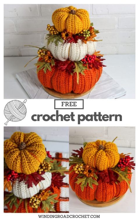 Crochet Centerpiece, Crocheted Pumpkins, Crochet Fall Decor, Crochet Pour Halloween, Holiday Crochet Patterns, Thanksgiving Crochet, Fall Crochet Patterns, Fall Crochet, Halloween Crochet Patterns