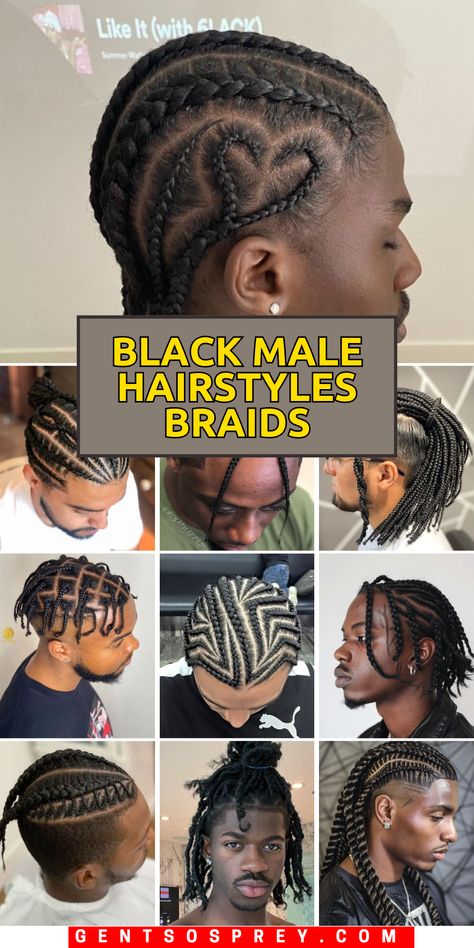 Male Hairstyles Braids, Braids And Fade, Male Braid Styles, Black Male Hairstyles, Medium Beard Styles, Braided Designs, Braids With Fade, Afro Hairstyles Men, Male Hairstyles