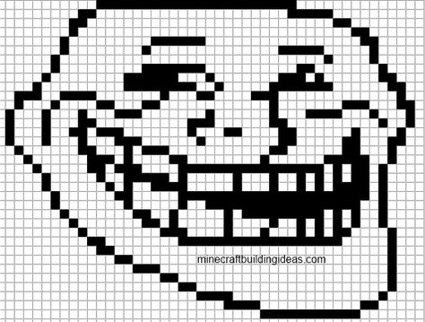 Minecraft Pixel Art Templates: Troll Face                                                                                                                                                                                 More Pixel Face Art, Pixel Art Face, Minecraft Pixel Art Templates, Funny Pixel Art, Minecraft Building Ideas, Minecraft Meme, Pixel Png, Modele Pixel Art, Easy Pixel Art