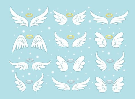 Angel Wings Cartoon, Cute Angel Wings, Wings Sketch, Angel Wings Drawing, Angel Wings Illustration, White Angel Wings, Cute Angel, Wings Drawing, Religious Tattoo