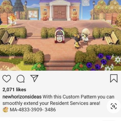 Town Plaza Animal Crossing, Plaza Brick Animal Crossing, Plaza Path Animal Crossing, Resident Services Brick Path Acnh, Acnh Resident Services Brick, Acnh Plaza Design Code, Acnh Plaza Brick Path, Animal Crossing Square Ideas, Acnh Plaza Path