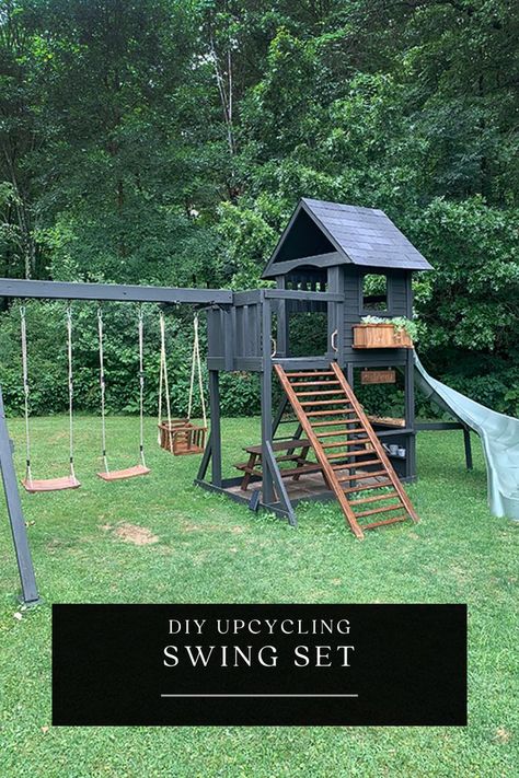 Looking for a fun DIY project that will keep your kids entertained for hours? Try upcycling an old swing set! With a little creativity and some DIY skills, you can transform your old swing set into a fun and functional play area. Get inspired by these outdoor ideas and turn your backyard into a kid's paradise. From sandboxes to climbing walls, there are endless possibilities for upcycling your swing set. Simple Backyard Playground, Homemade Play Set, Backyard Playground Makeover, Kids Play Structure Outdoors, Old Playground Makeover, Diy Kids Playset, Play Set Backyard, Paint Playground Set, Kids Playset Outdoor Diy