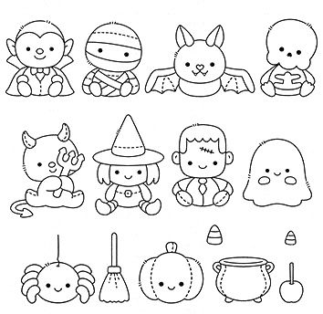 Simple Halloween Coloring Pages, Trin For Trin Tegning, Calendar Doodles, Halloween Doodles, Album Photo Scrapbooking, Halloween Characters, Ideas For Halloween, Seni Dan Kraf, Cute Ideas