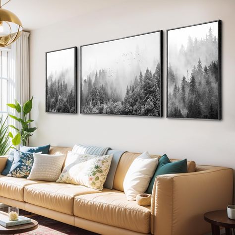 PRICES MAY VARY. 【Suitable Size for Livingroom Wall Decor】 - This cool artwork wall decor measures approx 16“x24”x2,32“x24"x1,1 set/3 pieces;Suitable size makes it a great seascape decor addition to your home.comes with pre-installed hooks, you just need to measure the wall size and hang the art prints when it arrives. 【Durable & Waterproof Canvas Wall Art】 - This modern wall art painting are made of high-quality canvas material to ensure durability, and we print with high-quality inks, never fa Large Circle Mirror Over Couch, Artwork For Gray Couch, Photgraphy Wall Art, What To Put Above The Sofa, What Size Frames Above Couch, Art Above Black Couch, Black And White Bedroom Wall Art, Large Frames Behind Sofa, Two Pictures Above Sofa