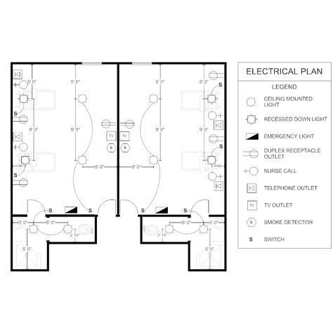 Example Image: Electrical Plan - Patient Room Hotel Room Electrical Layout, Electrical Layout Plan, Electric Plan, Plan Interior Design, Freelance Architect, Fire Protection System, Modern Restaurant Design, Dream Farmhouse, Ceiling Plan