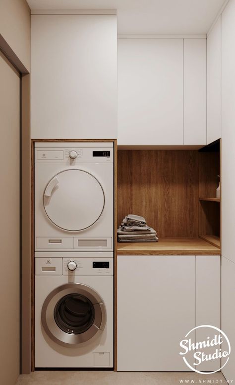 Small Built In Laundry Room, Japandi Utility Room, Japandi Laundry Room, Small Bathroom With Laundry, Laundry Apartment, European Laundry, Dream Laundry Room, Laundry Room Closet, Laundry Room Layouts