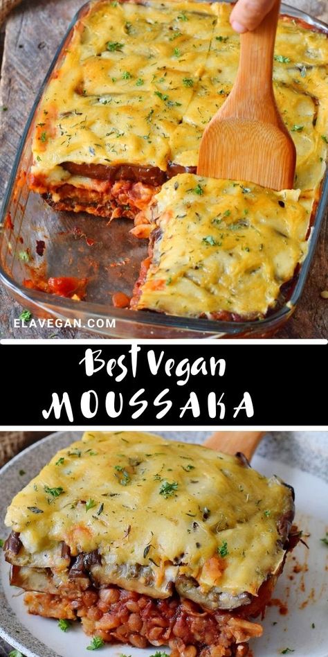 Vegan Musaka Recipe, Mediterranean Bake, Lentil Moussaka, Vegan Greek Recipes, Vegetarian Moussaka, Vegan Bechamel, Vegan Bechamel Sauce, Vegan Casserole Recipes, Lentil Ragu