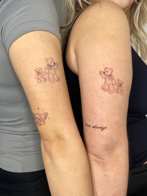 Sister Bear Tattoo, Matching Daughter Mom Tattoos, Sister Animal Tattoos, 2 Bears Tattoo, Two Teddy Bears Tattoo, Bear And Bunny Tattoo, Matching Teddy Bear Tattoos, Bear Matching Tattoo, Brother Sister Tattoo Design