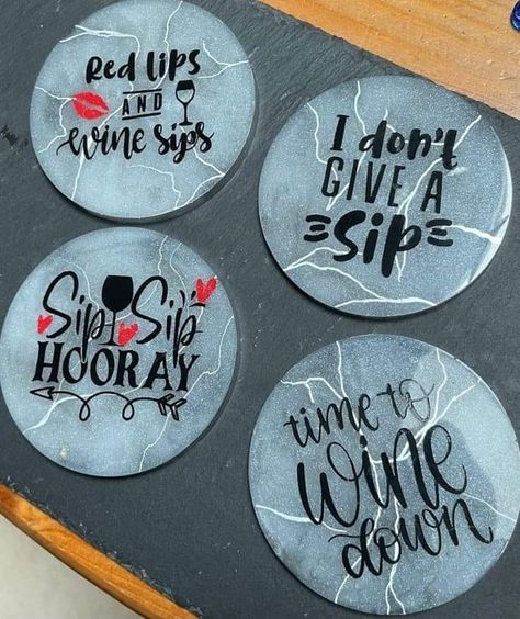 Sold individually or as a set. Any colour available and can also customise the quote. Message us for more info or visit out etsy shop 😊 #resin #coasters #wine #sipsip #funny #etsy #sparkle #smallbussiness #craft Quote Message, Epoxy Resin Coasters, Cricut Svg Files Free, Coaster Art, Wine Coasters, Resin Coaster, Resin Ideas, Resin Coasters, Book Markers