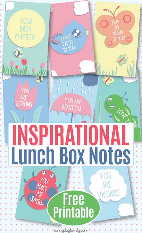 Inspirational lunch box notes your kids will love! Perfect for spring with fun designs, these positive messages of encouragement will help your child throughout the day. #lunchboxlove #positiveparenting #freeprintables #forkids Spring Lunch Box Notes, Inspirational Notes For Kids, Lunchbox Printables, Messages Of Encouragement, Lunch Box Notes For Kids, Kids Lunch Box Notes, Lunchbox Notes For Kids, Printable Lunch Box Notes, Preschool Mom