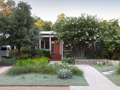 At her home in Austin, TX, B. Jane created a remarkable yard that is also easy to care for. “I love plants but I’m not a constant gardener,” B. Jane says. See design tips on how to keep your garden low maintenance plus 9 more trends shaping the gardening world this year. Low Maintenance Front Garden, Austin Backyard, Front Garden Designs, Lawn Alternatives, Inside Garden, Front Garden Design, Video Garden, Garden Ideas Cheap, Plunge Pool