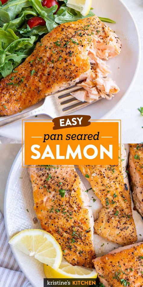 The BEST Pan Seared Salmon! How to pan sear salmon to get a crispy golden brown crust and keep the fish moist inside. This easy recipe is as good as any restaurant, it cooks in just 10 minutes! Salmon In A Skillet, Pan Sear Salmon, Salmon Recipe Pan, Nourishing Recipes, Dinner Favorites, Best Macaroni Salad, Simple Family Meals, Pan Fried Salmon, Kitchen Top