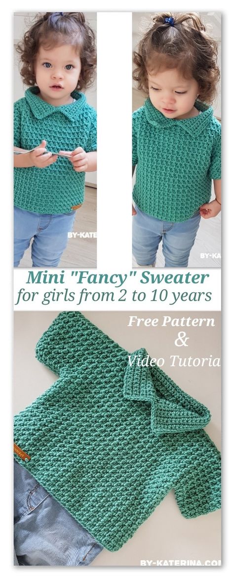 Mini Fancy Sweater: Free crochet pattern - ByKaterina Crochet Cardigan Girl, Fancy Sweater, Fancy Pattern, Crochet Sweater Free, Crochet Baby Sweater, Crochet Sweater Pattern Free, Crochet Toddler, Pull Bebe, Mode Crochet